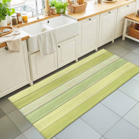 Hallway Runner Rug 2'x6', Green Wooden Grain Kitchen Runner Rugs Non-Slip Carpet Mats, Vintage Chic Geometric Gradient Bedside Rugs Runners Washable Floor Carpet for Bathroom Laundry Room