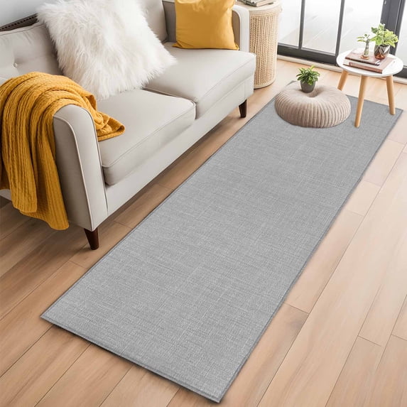 Hallway Runner Rug 2'x6', Grey Burlap Texture Long Non-slip Runner Rugs, Farmhouse Vintage Gray Washable Outdoor Indoor Throw Floor Carpet Mat for Living Room/Bedroom/Kitchen/Office/Laundry