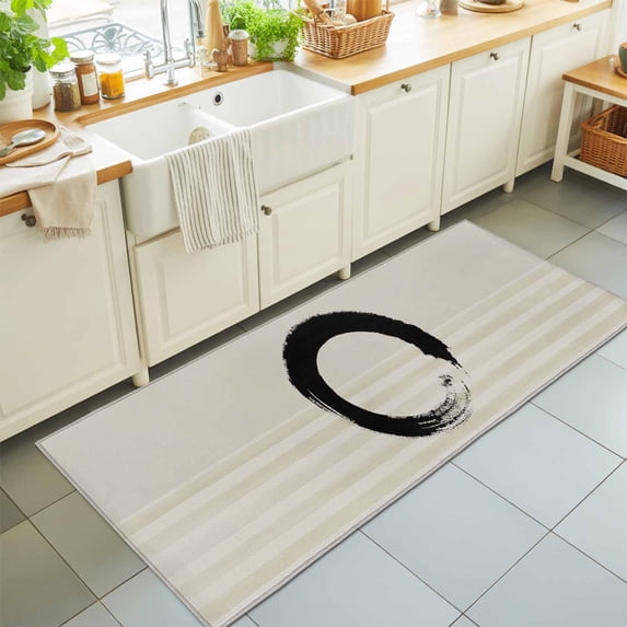 Hallway Runner Rug 2'x6', Grey Striped Kitchen Runner Rugs Non-Slip Carpet Mats, Black Geometric Vintage Stripes Ombre Bedside Rugs Runners Washable Floor Carpet for Bathroom Laundry Room