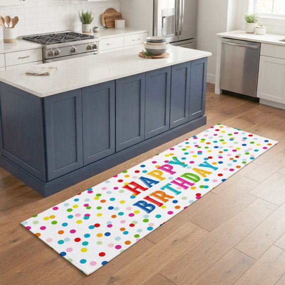 Hallway Runner Rug 2'x6', Happy Birthday Kitchen Runner Rugs Non-Slip Carpet Mats, Colorful Polka Dot Watercolor Bedside Rugs Runners Washable Floor Carpet for Bathroom Laundry Room
