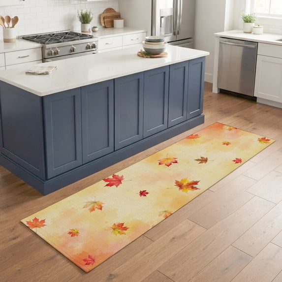 Hallway Runner Rug 2'x6', Maple Leaves Fall Kitchen Runner Rugs Non-Slip Carpet Mats, Thanksgiving Rustic Retro Botanical Bedside Rugs Runners Washable Floor Carpet for Bathroom Laundry Room