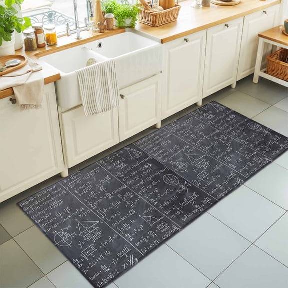 Hallway Runner Rug 2'x6', Mathematics Formulas Kitchen Runner Rugs Non-Slip Carpet Mats, Blackboard with Math Numerical Geometric Bedside Rugs Runners Washable Floor Carpet for Bathroom Laundry Room