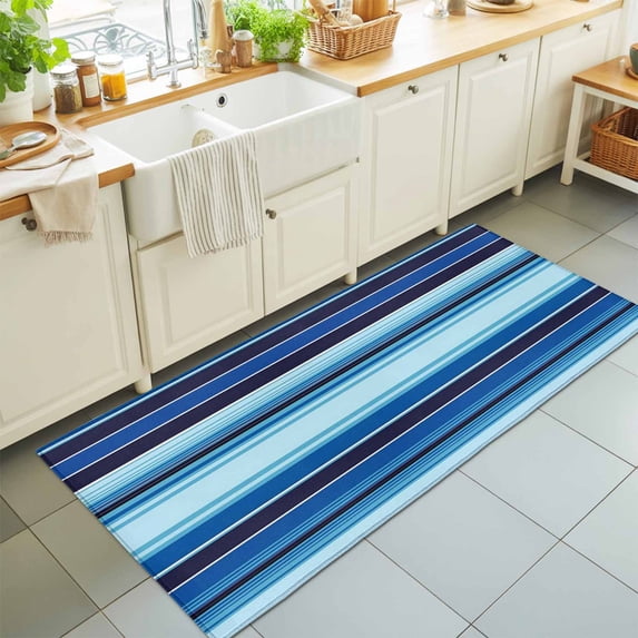 Hallway Runner Rug 2'x6', Mexican Style Kitchen Runner Rugs Non-Slip Carpet Mats, Colorful Mexico Stripes Ombre Blue Bedside Rugs Runners Washable Floor Carpet for Bathroom Laundry Room