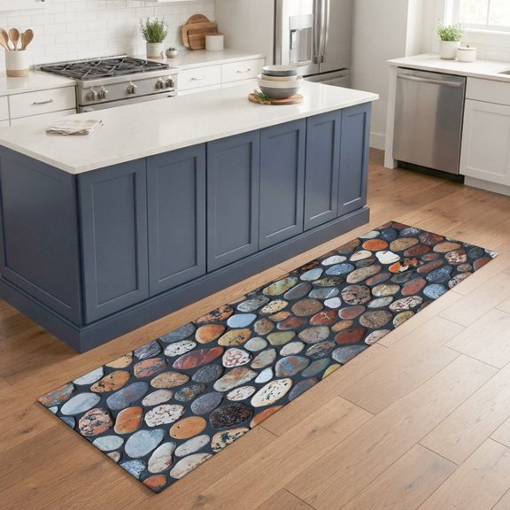 Hallway Runner Rug 2'x6', Natural Stones Kitchen Runner Rugs Non-Slip Carpet Mats, Retro Farmhouse Colorful Chic Wall Bedside Rugs Runners Washable Floor Carpet for Bathroom Laundry Room