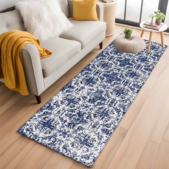 Hallway Runner Rug 2'x6', Navy Blue Boho Long Non-slip Runner Rugs, Ehtnic Abstract Art Modern Geometric Washable Outdoor Indoor Throw Floor Carpet Mat for Living Room/Bedroom/Kitchen/Office/Laundry
