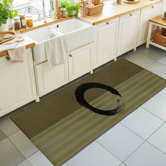 Hallway Runner Rug 2'x6', Olive Green Striped Kitchen Runner Rugs Non-Slip Carpet Mats, Black Geometric Vintage Stripes Ombre Bedside Rugs Runners Washable Floor Carpet for Bathroom Laundry Room