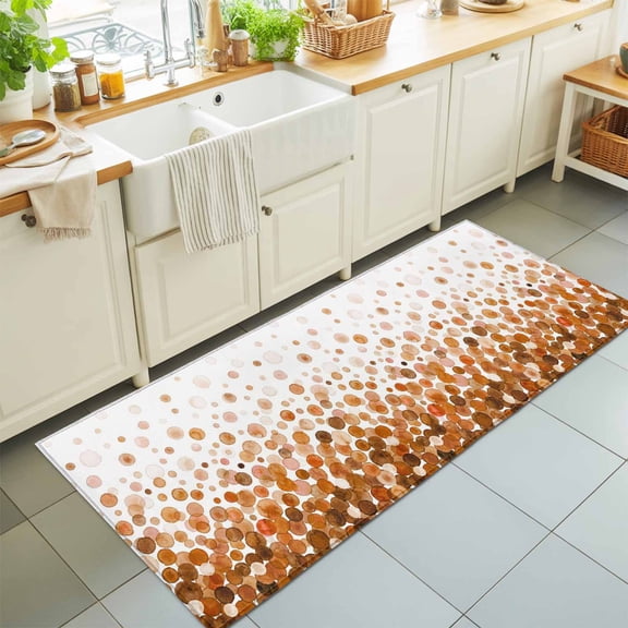 Hallway Runner Rug 2'x6', Ombre Brown Polka Dot Kitchen Runner Rugs Non-Slip Carpet Mats, Abstract Watercolor Geometric Bedside Rugs Runners Washable Floor Carpet for Bathroom Laundry Room
