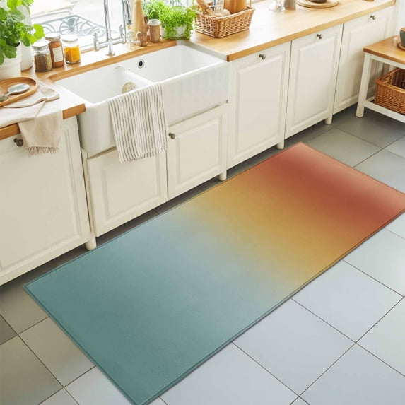 Hallway Runner Rug 2'x6', Orange Yellow Green Ombre Kitchen Runner Rugs Non-Slip Carpet Mats, Modern Art Aesthetics Abstract Bedside Rugs Runners Washable Floor Carpet for Bathroom Laundry Room