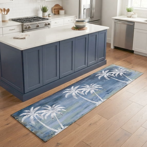 Hallway Runner Rug 2'x6', Palm Trees Tropical Kitchen Runner Rugs Non-Slip Carpet Mats, Shabby Brown Blue Summer Coastal Bedside Rugs Runners Washable Floor Carpet for Bathroom Laundry Room