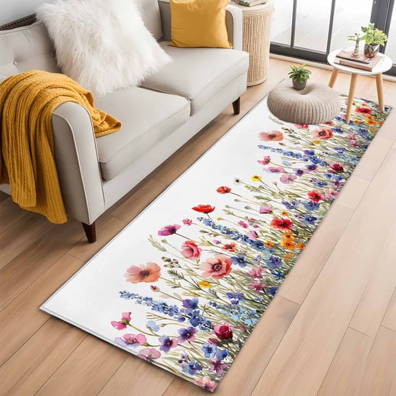 Hallway Runner Rug 2'x6',Pastoral Spring Floral Long Non-slip Runner Rugs,Elegant Summer Flower Botanical Washable Outdoor Indoor Throw Floor Carpet Mat for Living Room/Bedroom/Kitchen/Office/Laundry