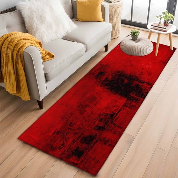 Hallway Runner Rug 2'x6', Red Long Non-slip Runner Rugs, Retro Oil Painting Modern Abstract Art Aesthetics Outdoor Indoor Throw Floor Carpet Mat for Living Room/Bedroom/Kitchen/Office/Laundry