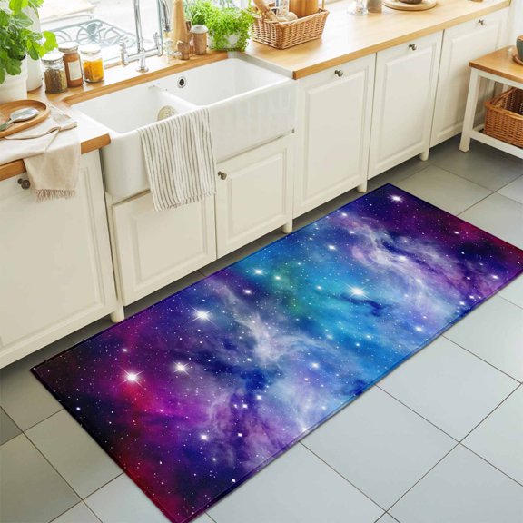 Hallway Runner Rug 2'x6', Starry Sky Kitchen Runner Rugs Non-Slip Carpet Mats, Galaxy Outer Space Universe Star Night Bedside Rugs Runners Washable Floor Carpet for Bathroom Laundry Room