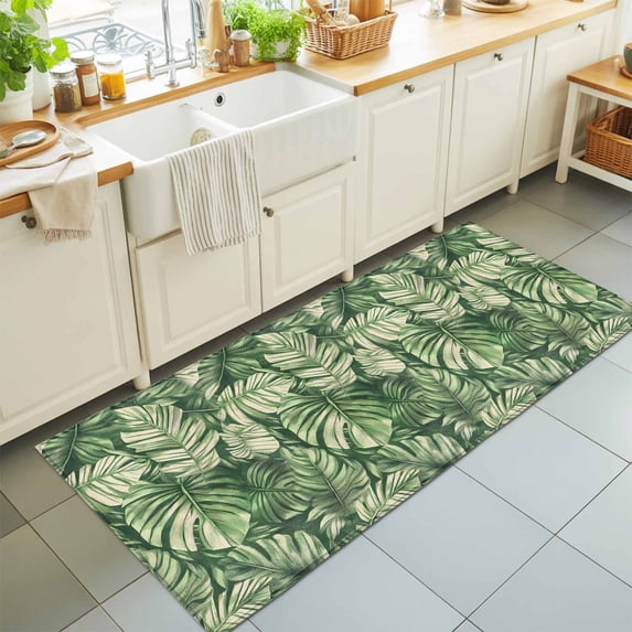 Hallway Runner Rug 2'x6', Tropical Leaves Kitchen Runner Rugs Non-Slip Carpet Mats, Watercolor Retro Country Summer Leaf Bedside Rugs Runners Washable Floor Carpet for Bathroom Laundry Room