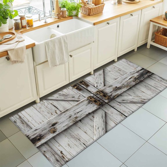 Hallway Runner Rug 2'x6', Vintage Gate Kitchen Runner Rugs Non-Slip Carpet Mats, Farmhouse Wooden Grain Shabby Chic Door Bedside Rugs Runners Washable Floor Carpet for Bathroom Laundry Room