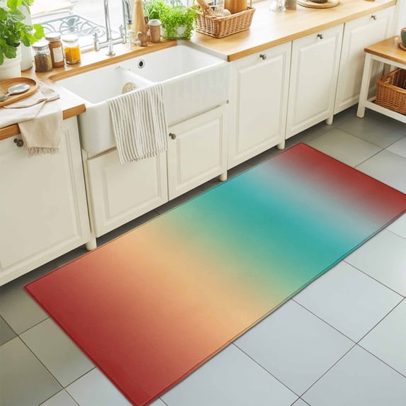 Hallway Runner Rug 2'x6', Yellow Green Orange Ombre Kitchen Runner Rugs Non-Slip Carpet Mats, Modern Art Abstract Aesthetics Bedside Rugs Runners Washable Floor Carpet for Bathroom Laundry Room