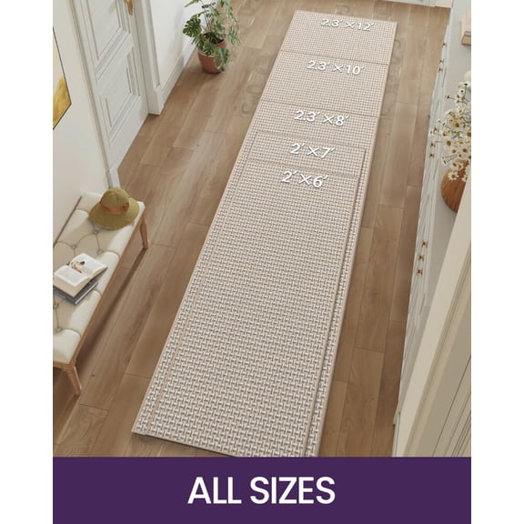 Hallway Runner Rug 2'x7', Non Slip Rubber Backed Runners Carpet, Ultra Thin Entryway Rugs Indoor for Kitchen Hallway Entrance Bedroom, White and Beige