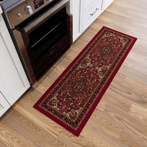 Hallway Runner Rug 20" x 59" Non Slip Oriental Area Rugs Easy to Clean Laundry Rug Runner Durable & Pet Friendly Floor Carpet Runners for Hallways Entryway Living Room Kitchen, Red