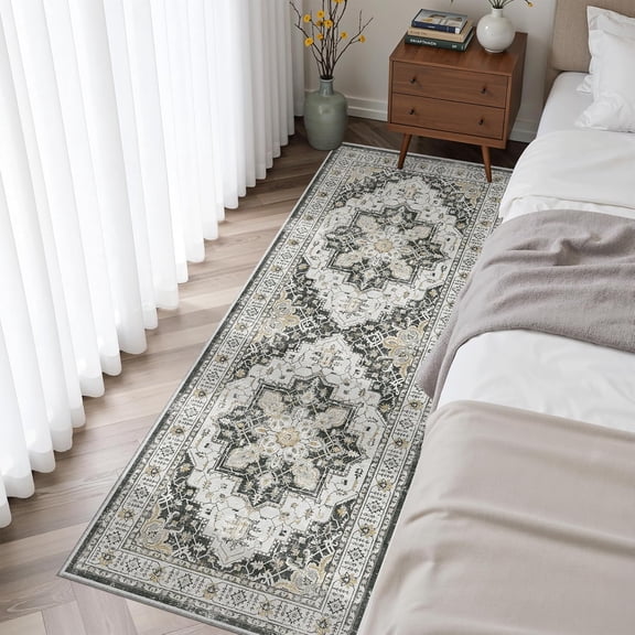 Hallway Runner Rug - 2x5 Rug Runner Washable Runner Rugs Non-Slip Low-Pile Kitchen Runner Rug Laundry Room Rug Throw Carpet for Entrance Bedroom Living Room (2'x5', Black)