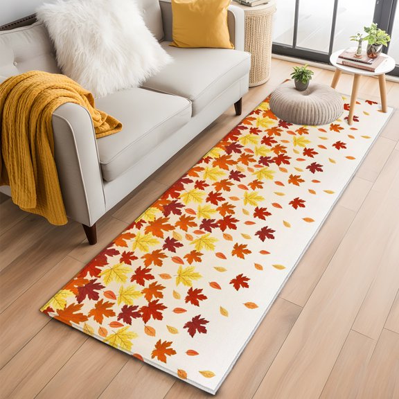 Hallway Runner Rug 2x6 Ft, Fall Non Slip Area Rugs for Entryway, Gold Red Maple Leaf Thanksgiving Autumn Farmhouse Washable Low Pile Accent Carpet for Indoor Corridor Laundry Kitchen Bedside