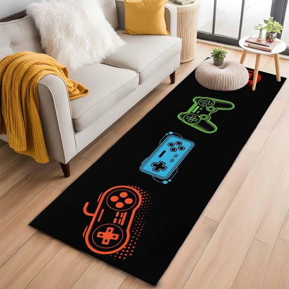 Hallway Runner Rug 2x6 Ft, Game Controller Non Slip Area Rugs for Entryway, Modern Art Gaming Handheld Black Washable Low Pile Accent Carpet for Indoor Corridor Laundry Kitchen Bedside