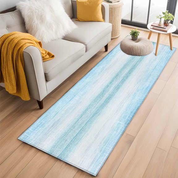Hallway Runner Rug 2x6 Ft, Gradient Aqua Blue Non Slip Area Rugs for Entryway, Modern Rustic Minimalist Pastel Solid Washable Low Pile Accent Carpet for Indoor Corridor Laundry Kitchen Bedside