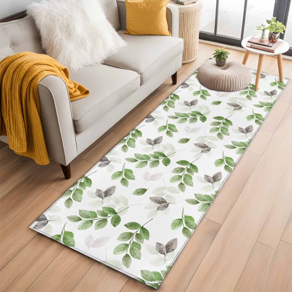 Hallway Runner Rug 2x6 Ft, Green Botanical Fall Non Slip Area Rugs for Entryway, Pastoral Maple Leaf Autumn Washable Low Pile Accent Carpet for Indoor Corridor Laundry Kitchen Bedside