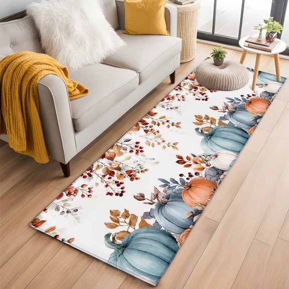 Hallway Runner Rug 2x6 Ft, Orange Blue Fall Non Slip Area Rugs for Entryway, Thanksgiving Maple Leaf Botanical Washable Low Pile Accent Carpet for Indoor Corridor Laundry Kitchen Bedside