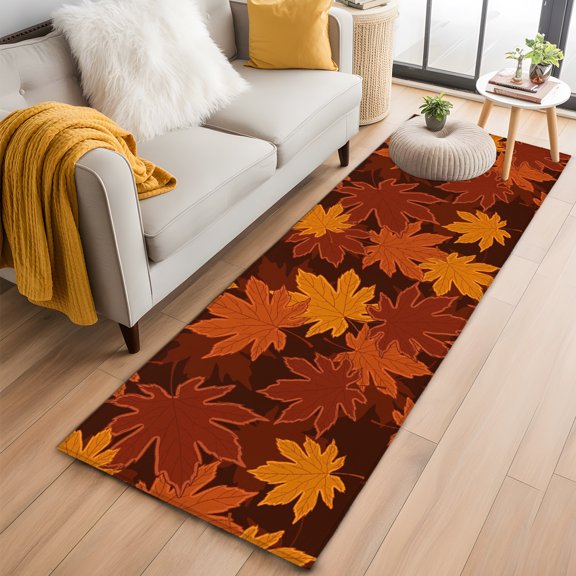 Hallway Runner Rug 2x6 Ft, Orange Fall Non Slip Area Rugs for Entryway, Autumn Maple Leaf Botanical Thanksgiving Washable Low Pile Accent Carpet for Indoor Corridor Laundry Kitchen Bedside