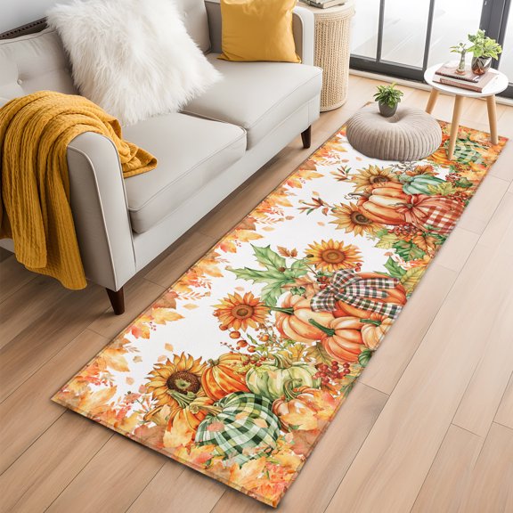 Hallway Runner Rug 2x6 Ft, Orange Pumpkins Fall Thanksgiving Non Slip Area Rugs for Entryway, Maple Leaf Washable Low Pile Accent Carpet for Indoor Corridor Laundry Kitchen Bedside
