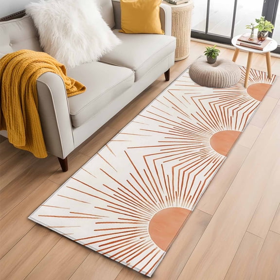Hallway Runner Rug 2x6 Ft, Orange Sunshine Non Slip Area Rugs for Entryway, Lines Retro Abstract Middle Century Washable Low Pile Accent Carpet for Indoor Corridor Laundry Kitchen Bedside