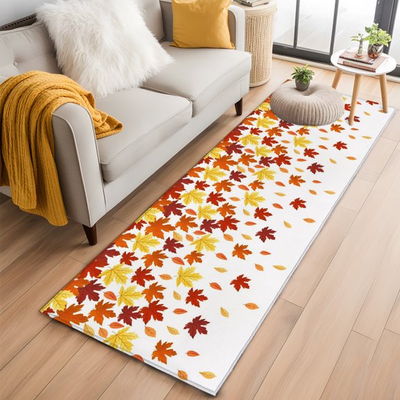 Hallway Runner Rug 2x6 Ft, Orange Yellow Maple Leaf Non Slip Area Rugs for Entryway, Thanksgiving Fallen Leaves Washable Low Pile Accent Carpet for Indoor Corridor Laundry Kitchen Bedside