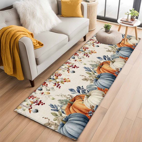 Hallway Runner Rug 2x6 Ft, Vintage Orange Blue Fall Non Slip Area Rugs for Entryway, Thanksgiving Maple Leaf Botanical Washable Low Pile Accent Carpet for Indoor Corridor Laundry Kitchen Bedside