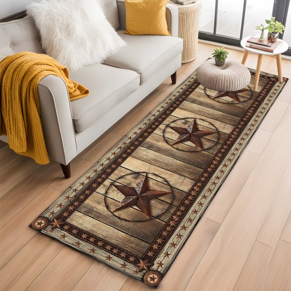 Hallway Runner Rug 2x6 Ft, Western Farmhouse Non Slip Area Rugs for Entryway, Primitive Rustic Country Retro Texas Star Washable Low Pile Accent Carpet for Indoor Corridor Laundry Kitchen Bedside