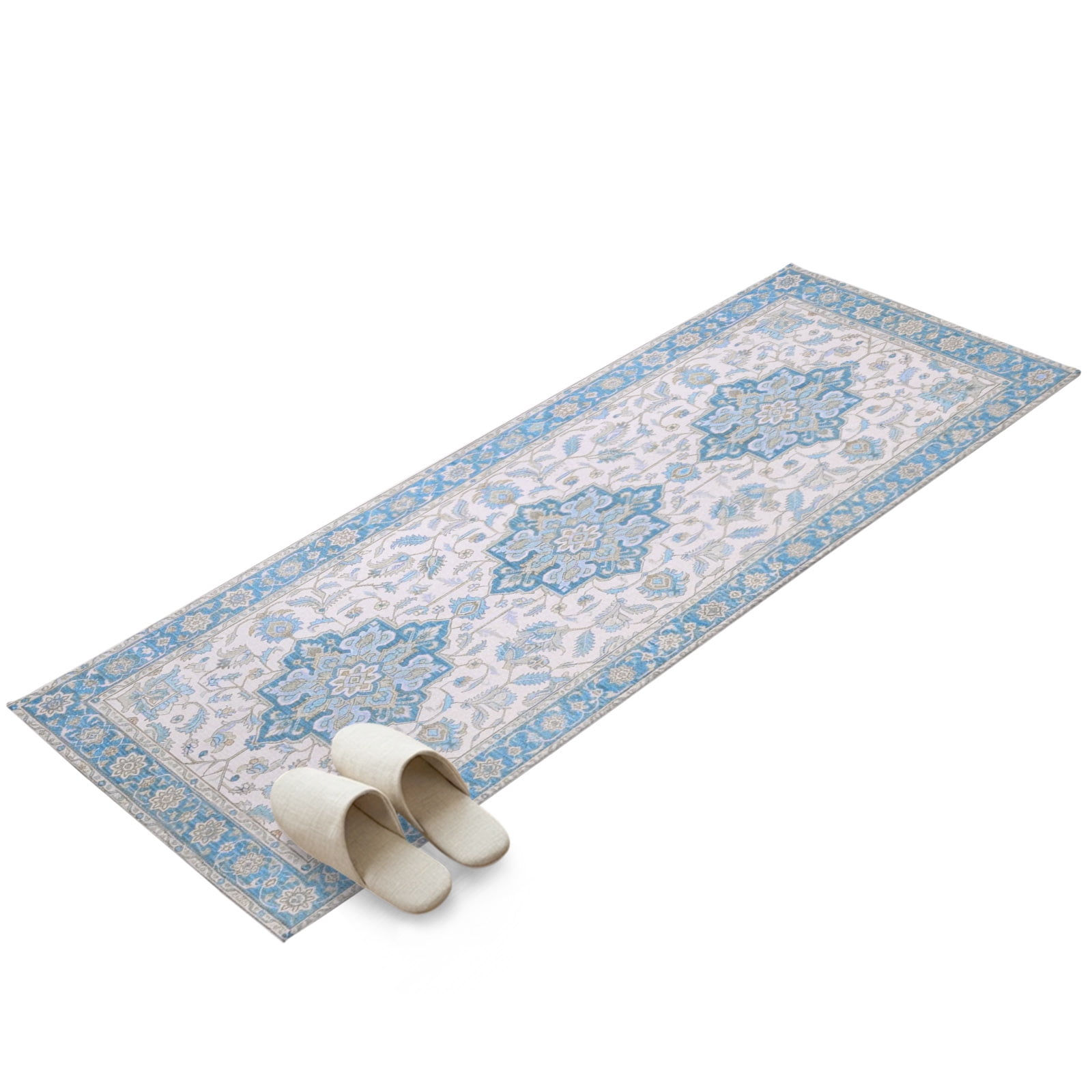 Hallway Runner Rug 2x6ft Blue Cream Boho Washable Runner Rug Non Slip ...