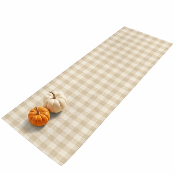 Hallway Runner Rug 2x6ft Cream Plaid Washable Runner Rug Non Slip Soft Non-Shedding Low-Profile Gingham Checked Minimalist Modern Long Bathroom Floor Carpet Rugs for Kitchen Entryway Bedside