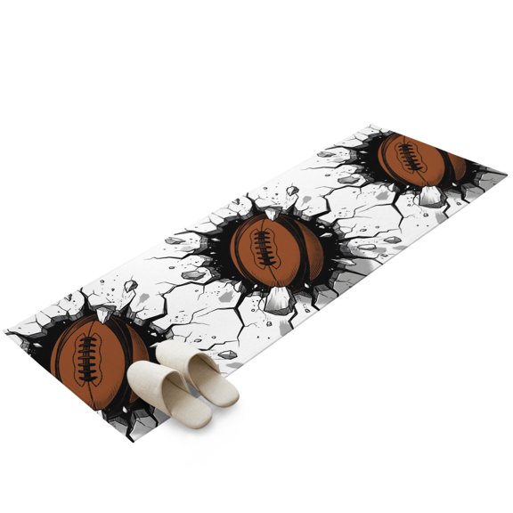 Hallway Runner Rug 2x6ft Football Broken Wall Washable Runner Rug Non Slip Soft Non-Shedding Low-Profile Abstract Art Sport 3D Realistic Long Bathroom Floor Carpet Rugs for Kitchen Entryway Bedside
