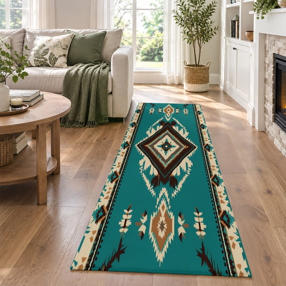 Hallway Runner Rug 2x6ft, Green Southwestern Non Slip Kitchen Runner ...