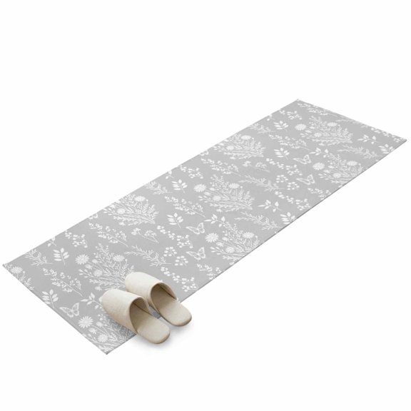 Hallway Runner Rug 2x6ft Grey Botanical Washable Runner Rug Non Slip Soft Non-Shedding Low-Profile Spring Summer Chic Wildflowers Long Bathroom Floor Carpet Rugs for Kitchen Entryway Bedside
