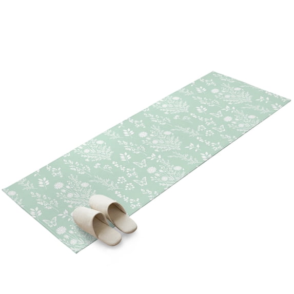 Hallway Runner Rug 2x6ft Mint Green Botanical Washable Runner Rug Non Slip Soft Non-Shedding Low-Profile Summer Chic Wildflowers Long Bathroom Floor Carpet Rugs for Kitchen Entryway Bedside