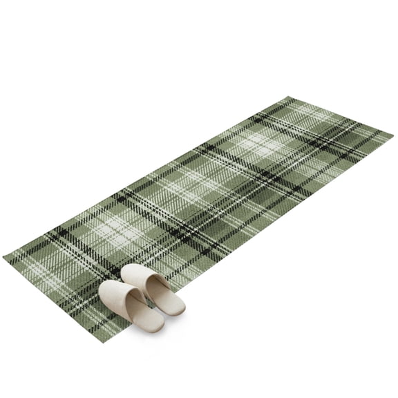 Hallway Runner Rug 2x6ft Sage Green Buffalo Plaid Washable Runner Rug Non Slip Soft Non-Shedding Low-Profile Farmhouse Modern Striped Long Bathroom Floor Carpet Rugs for Kitchen Entryway Bedside
