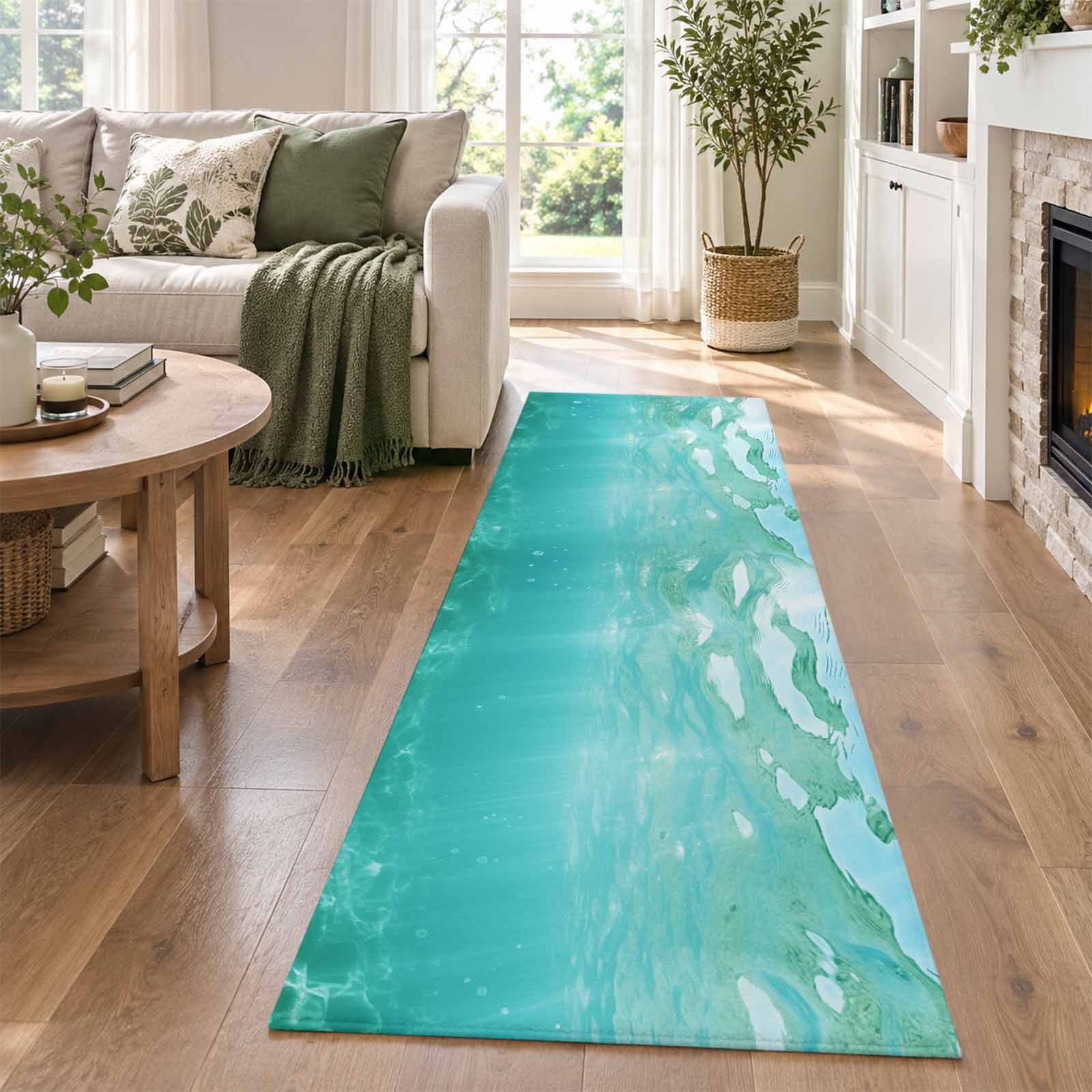 Hallway Runner Rug 2x6ft, Teal Coastal Non Slip Kitchen Runner Rugs ...