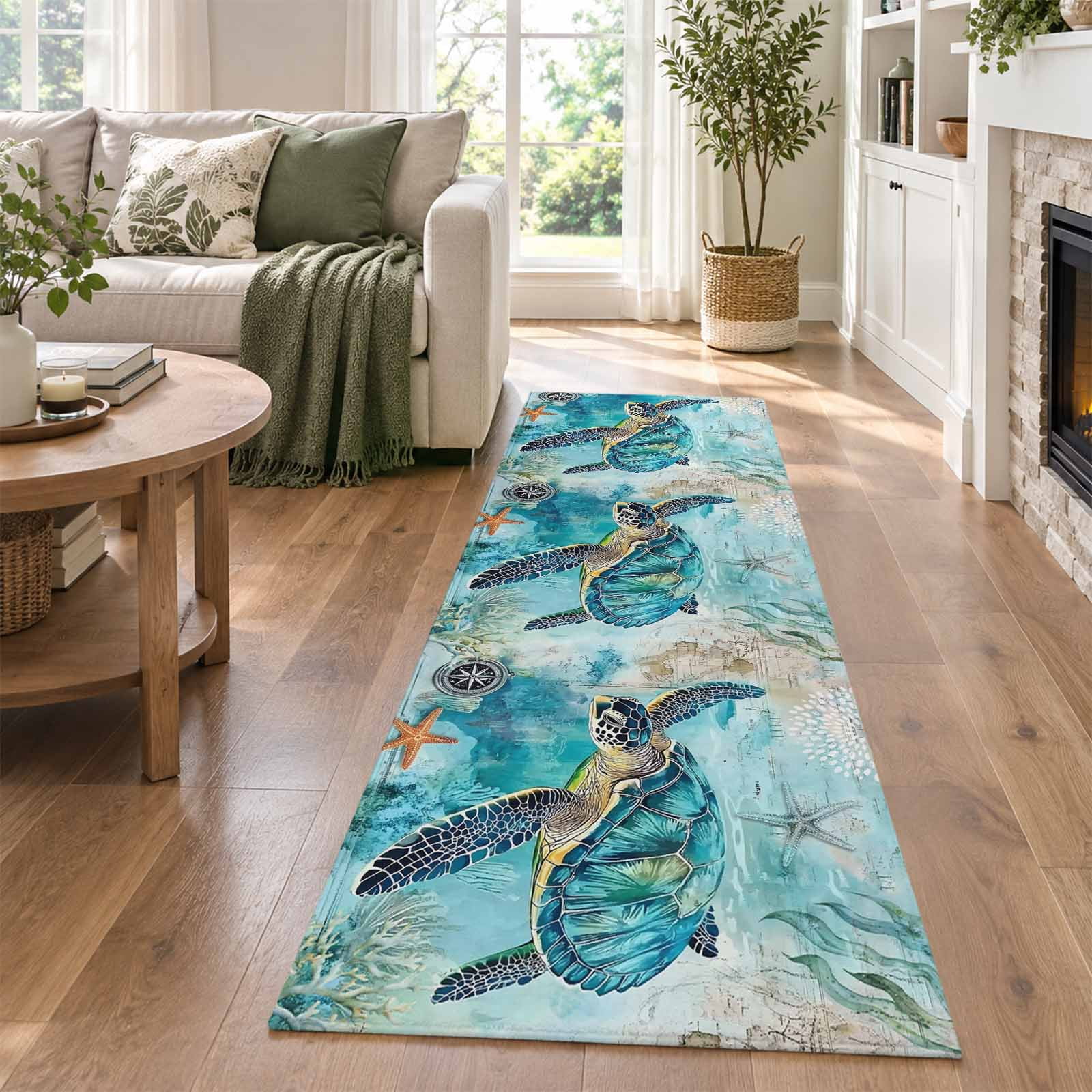 Hallway Runner Rug 2x6ft, Turquoise Turtle Non Slip Kitchen Runner Rugs ...