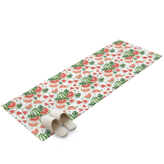 Hallway Runner Rug 2x6ft Watermelon Washable Runner Rug Non Slip Soft Non-Shedding Low-Profile Watercolor Summer Fruits Green Palm Leaves Long Bathroom Floor Carpet Rugs for Kitchen Entryway Bedside