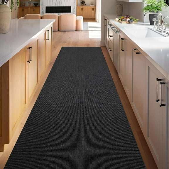 Hallway Runner Rug, 3' x 10' Washable Kitchen Runner Rug for Bedroom, Non-Slip Floor Protector for Laundry Entryway, Stain Resistant Runner Carpet for Bathroom, Floor Mat for Home (Black)