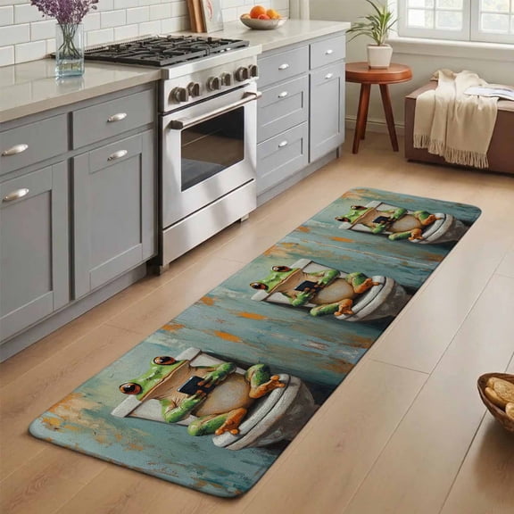 Hallway Runner Rug 31.5"x78.7", Bathroom Frog Absorbent Non Slip Indoor Outdoor Carpet, Toilet Animals Vintage Low Profile Runner Rugs for Corridor Kitchen Laundry Room Mudroom Entryway