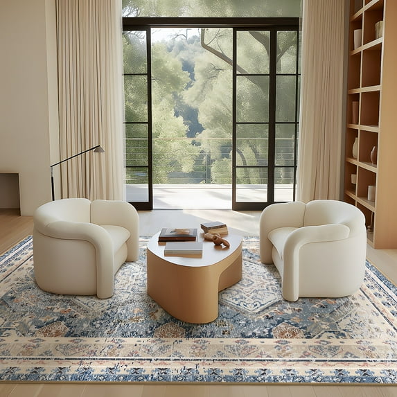 Hallway Runner Rug Boho Washable Non-Slip Carpet for Kitchen Entryway Laundry Bedroom, Room Decor, Home Decor, Ultra-Thin Runners Vintage Distressed Accent Rug, 8 x 10 ft, Blue, 1 Pack