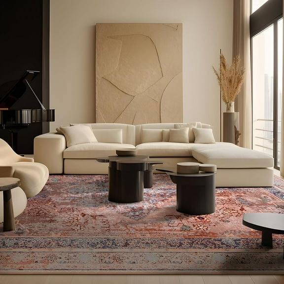 Hallway Runner Rug Boho Washable Non-Slip Carpet for Kitchen Entryway Laundry Bedroom, Room Decor, Home Decor, Ultra-Thin Runners Vintage Distressed Accent Rug, 9 x 12 ft, Orange, 1 Pack