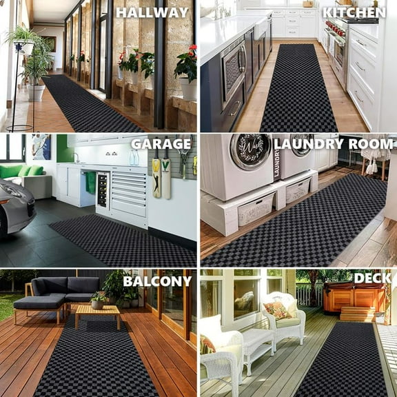 Hallway Runner Rug Checkered Carpet Custom Size 2FTX18FT, Indoor Outdoor Waterproof Area Rug for Entryway, Kitchen, Garage, Stairs, Front Door, Laundry Room, Commercial Use