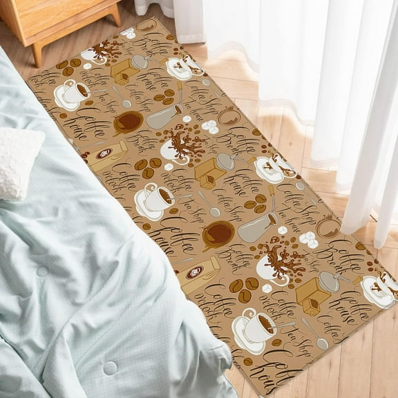 Hallway Runner Rug, Coffee Shop Cafe Light Brown,Soft Non Slip Entry Mat Washable Kitchen Area Carpet for Bathroom,Bedroom,Living Room,1 Piece, 18x47.2 Inch