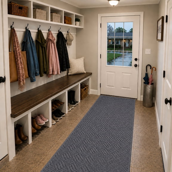 Hallway Runner Rug Diamond Charcoal Gray With Non-Slip Rubber Backing , Custom Lengths Up To 55 ft, Heavy-Duty All-Weather Utility Mat For Home, Office, Garage, Gym